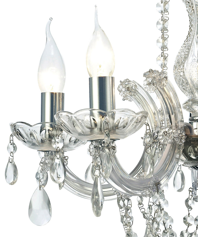 Deco Gabrielle Chandelier With Glass Sconce & Glass Droplets 5 Light E14 Polished Chrome Finish • D0020