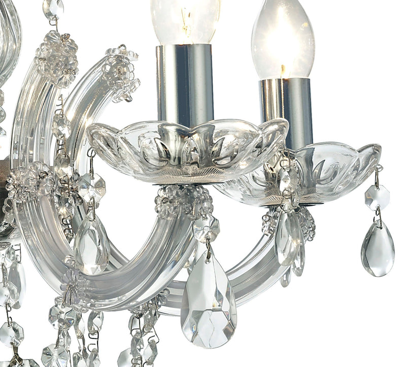 Deco Gabrielle Chandelier With Glass Sconce & Glass Droplets 5 Light E14 Polished Chrome Finish • D0020