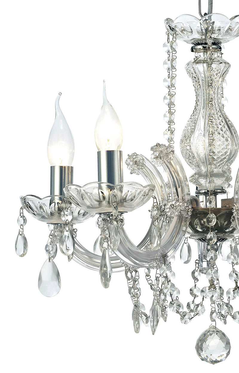 Deco Gabrielle Chandelier With Glass Sconce & Glass Droplets 5 Light E14 Polished Chrome Finish • D0020