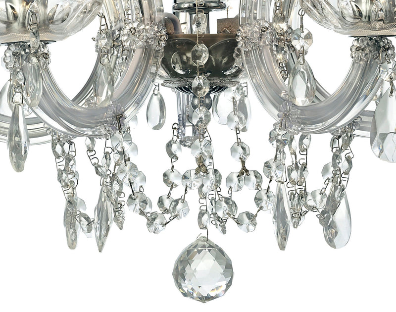 Deco Gabrielle Chandelier With Glass Sconce & Glass Droplets 5 Light E14 Polished Chrome Finish • D0020