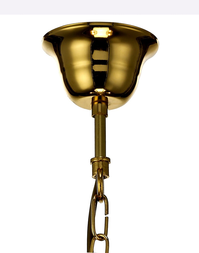 Deco Gabrielle Chandelier With Glass Sconce & Glass Crystal Droplets 5 Light E14 Polished Brass Finish • D0021