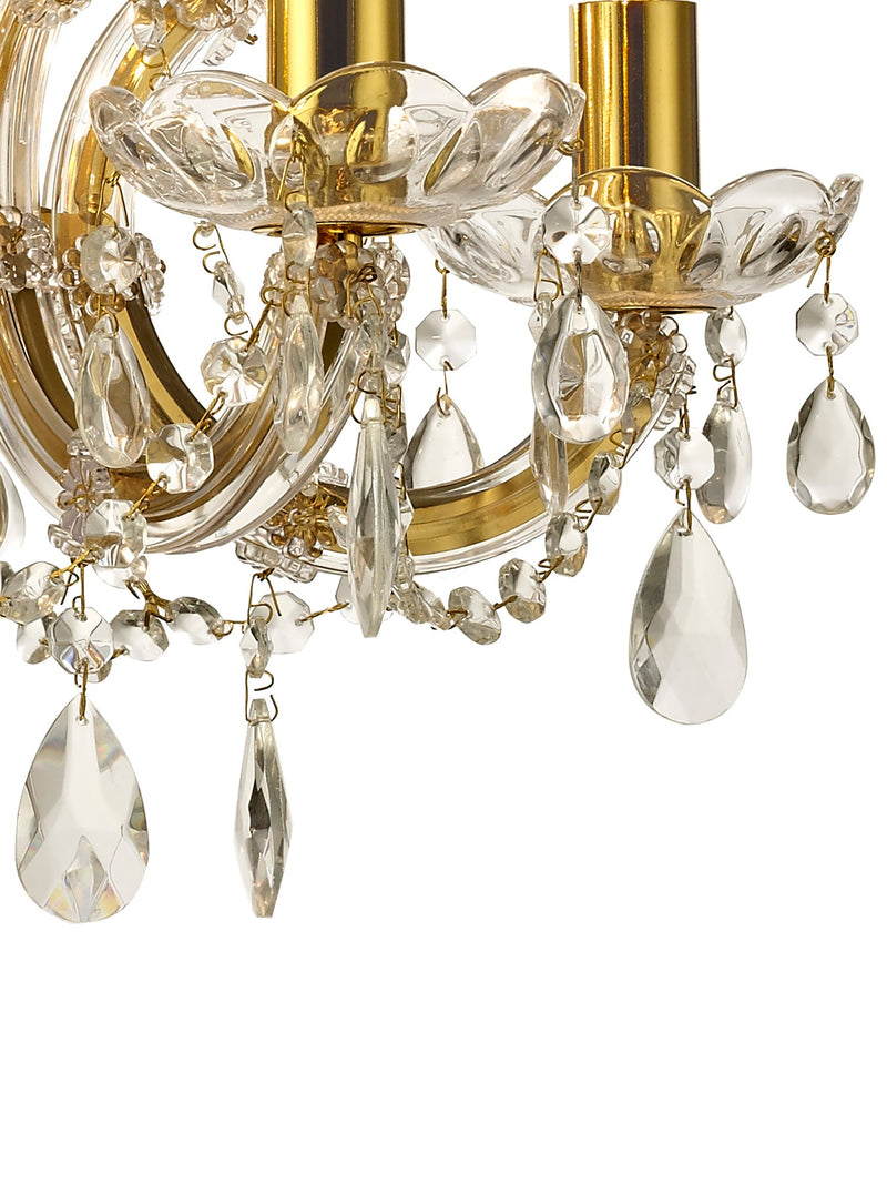 Deco Gabrielle Chandelier With Glass Sconce & Glass Crystal Droplets 5 Light E14 Polished Brass Finish • D0021