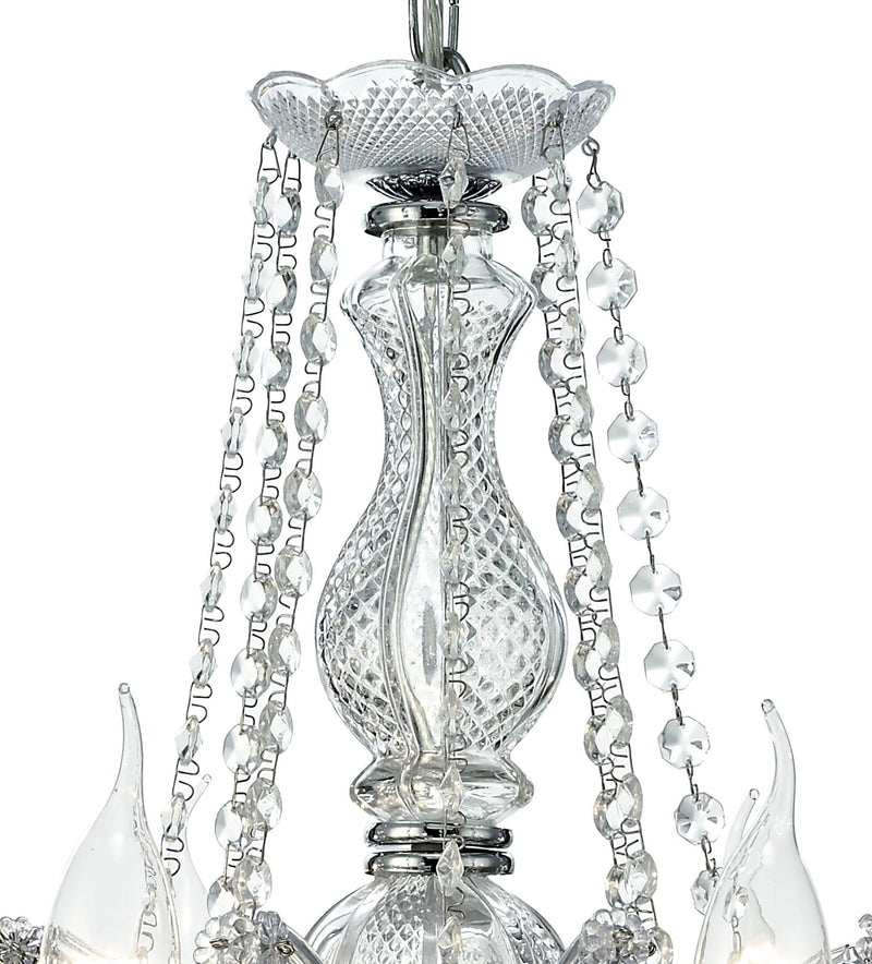 Deco Gabrielle Chandelier With Acrylic Sconce & Glass Crystal Droplets 8 Light E14 Polished Chrome Finish • D0022