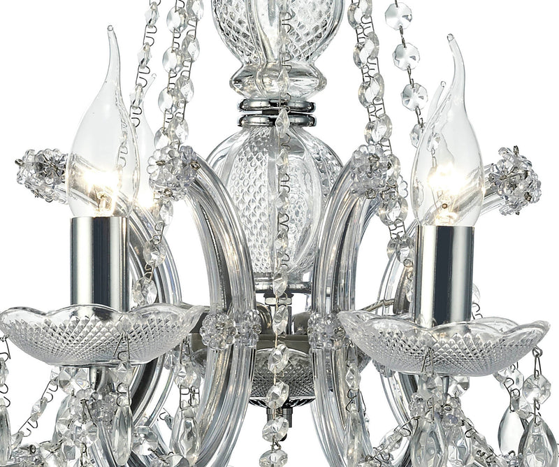 Deco Gabrielle Chandelier With Acrylic Sconce & Glass Crystal Droplets 8 Light E14 Polished Chrome Finish • D0022