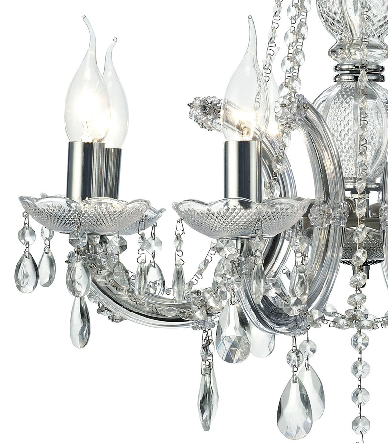 Deco Gabrielle Chandelier With Acrylic Sconce & Glass Crystal Droplets 8 Light E14 Polished Chrome Finish • D0022