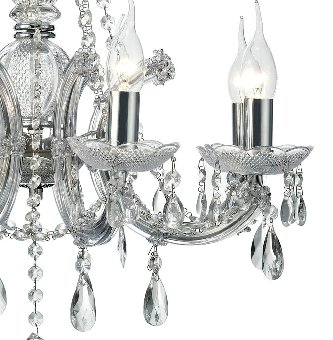 Deco Gabrielle Chandelier With Acrylic Sconce & Glass Crystal Droplets 8 Light E14 Polished Chrome Finish • D0022