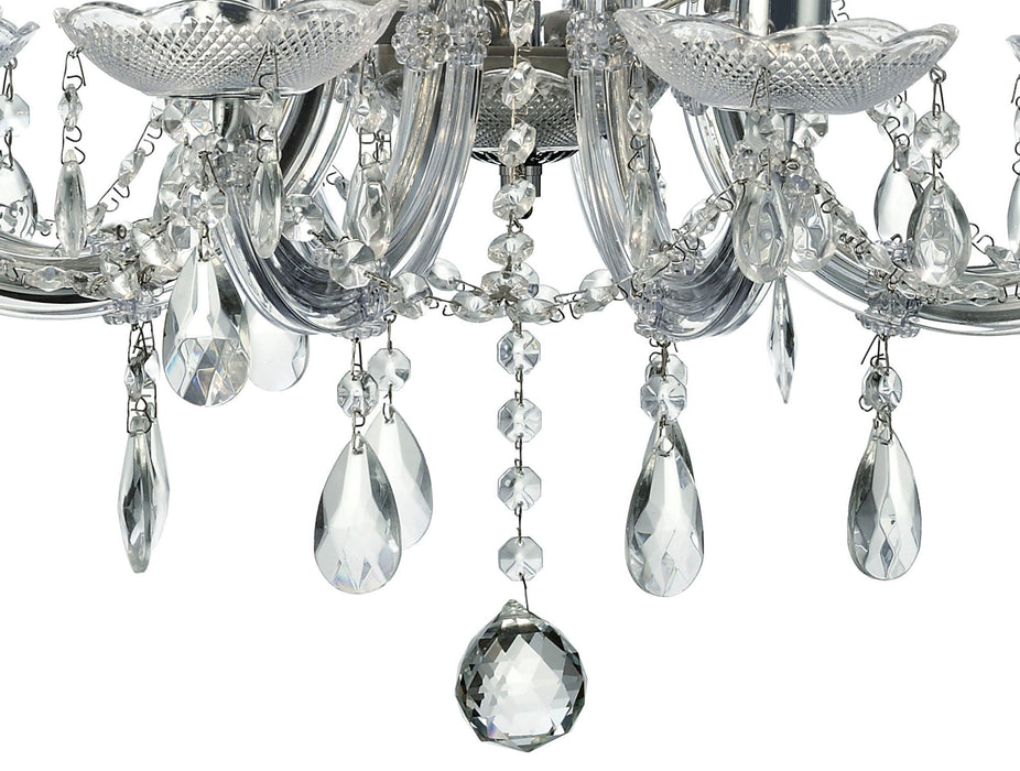 Deco Gabrielle Chandelier With Acrylic Sconce & Glass Crystal Droplets 8 Light E14 Polished Chrome Finish • D0022