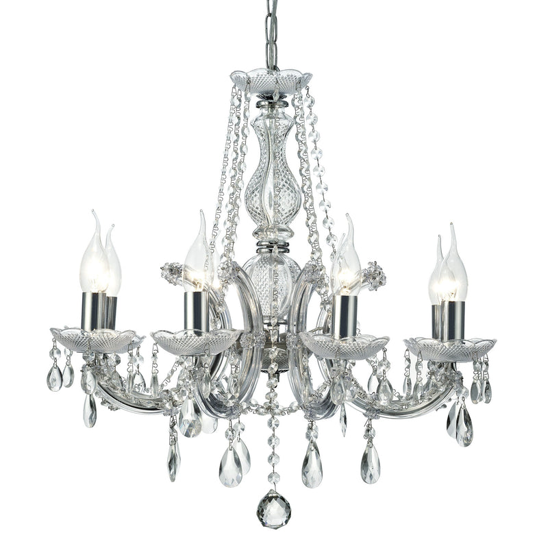 Deco Gabrielle Chandelier With Acrylic Sconce & Glass Crystal Droplets 8 Light E14 Polished Chrome Finish • D0022