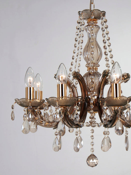 Deco Gabrielle Chandelier With Acrylic Sconce & Glass Droplets 8 Light E14 Mink Finish • D0023