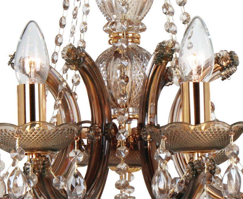 Deco Gabrielle Chandelier With Acrylic Sconce & Glass Droplets 8 Light E14 Mink Finish • D0023