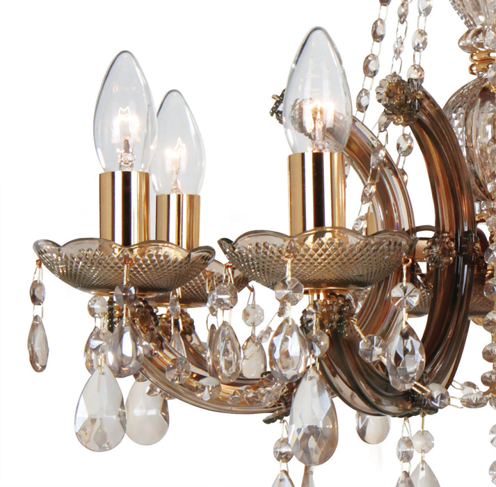 Deco Gabrielle Chandelier With Acrylic Sconce & Glass Droplets 8 Light E14 Mink Finish • D0023