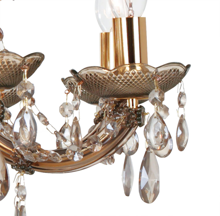 Deco Gabrielle Chandelier With Acrylic Sconce & Glass Droplets 8 Light E14 Mink Finish • D0023