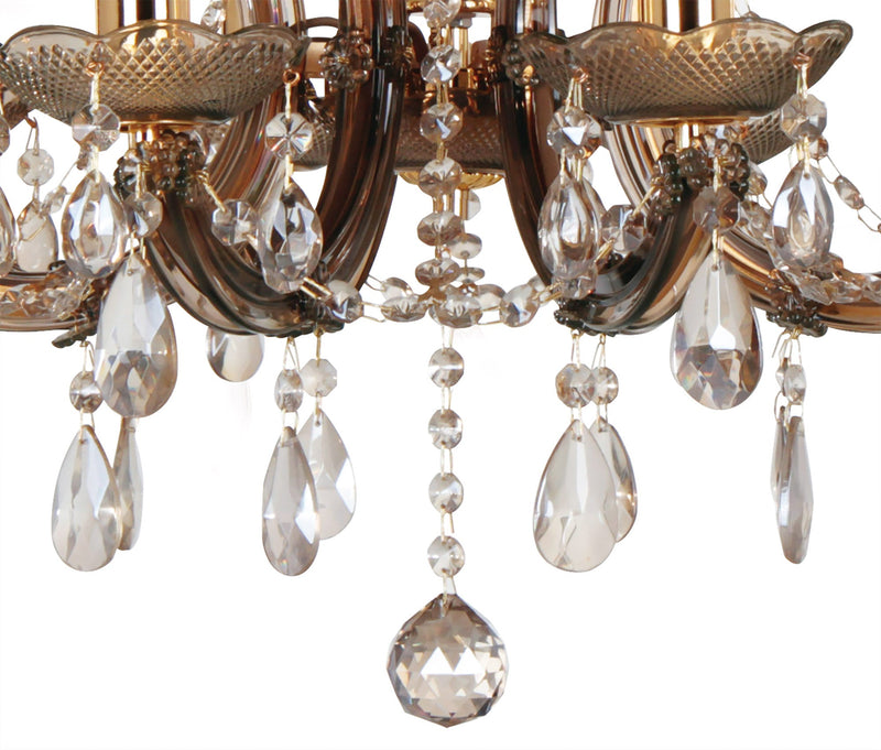 Deco Gabrielle Chandelier With Acrylic Sconce & Glass Droplets 8 Light E14 Mink Finish • D0023