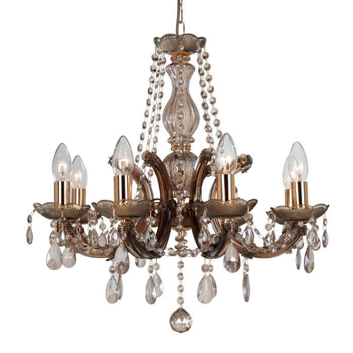 Deco Gabrielle Chandelier With Acrylic Sconce & Glass Droplets 8 Light E14 Mink Finish • D0023