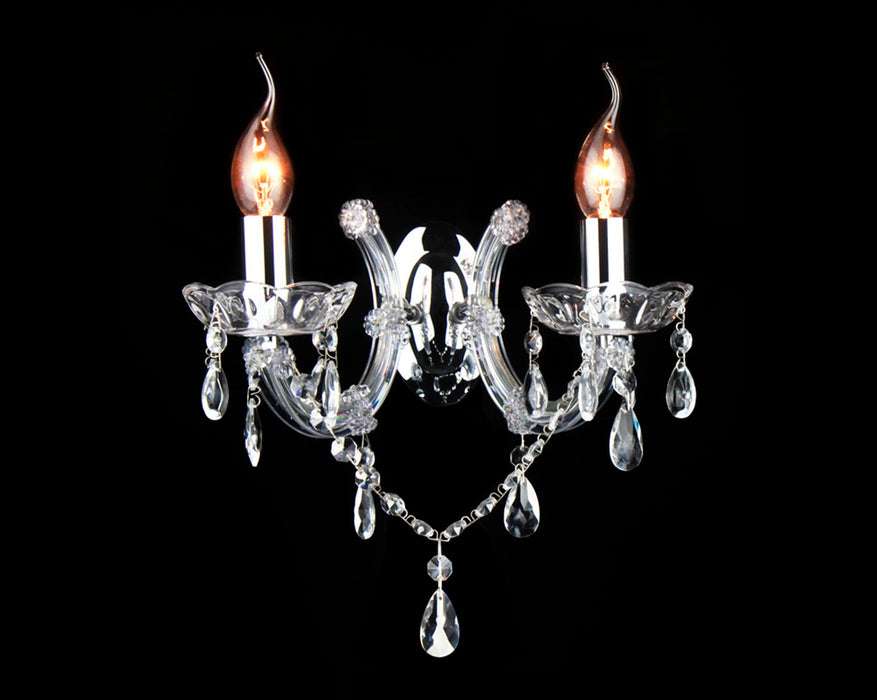 Deco Gabrielle Wall Lamp 2 Light E14 With Glass Sconce & Glass Droplets/Polished Chrome • D0024