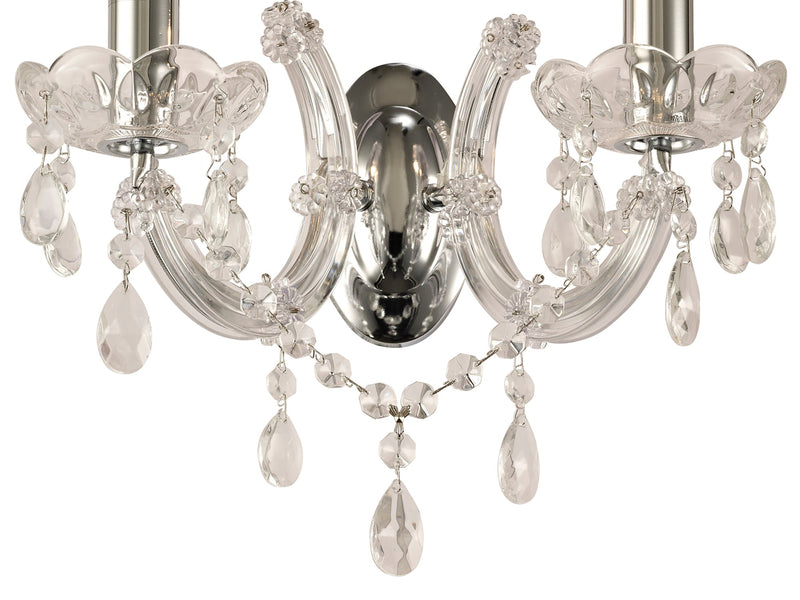 Deco Gabrielle Wall Lamp 2 Light E14 With Glass Sconce & Glass Droplets/Polished Chrome • D0024