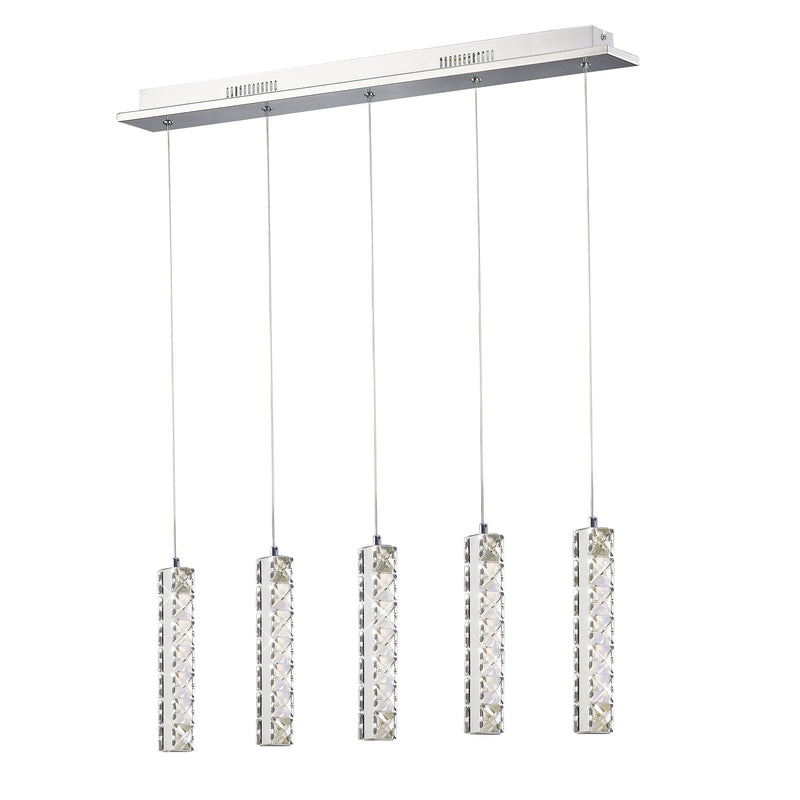 Diyas  Galaxy Linear Pendant 5 Drop 15W LED 4000K Polished Chrome, Crystal • IL80035