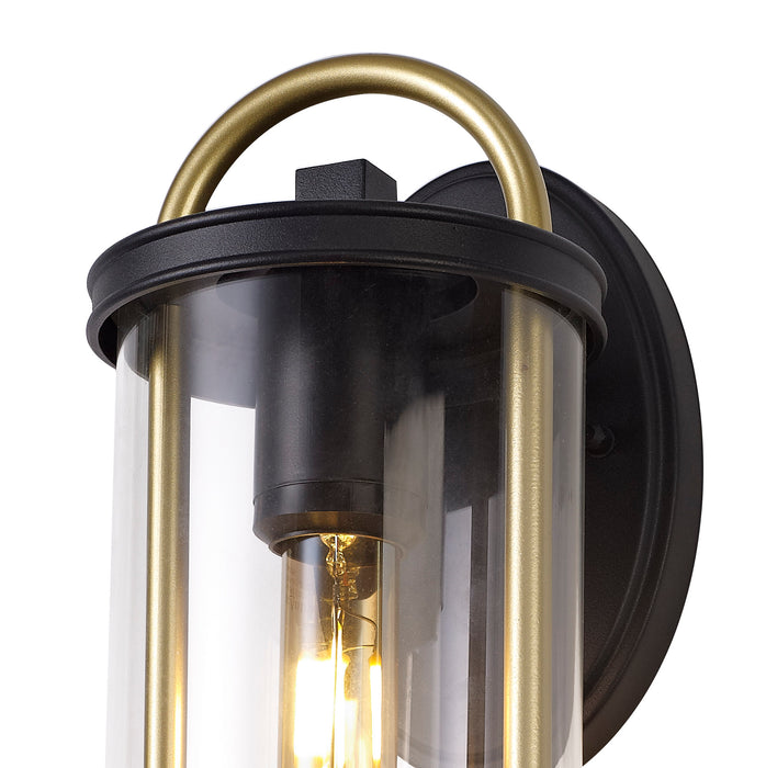 Regal Lighting SL-1838 1 Light Small Outdoor Wall Light Black & Gold With A Clear Glass IP54