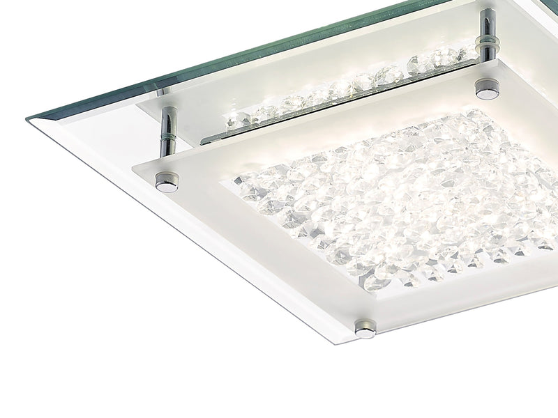 Deco Gina Ceiling, 280mm Square, 12W 960lm LED 4000K Polished Chrome/Crystal • D0069