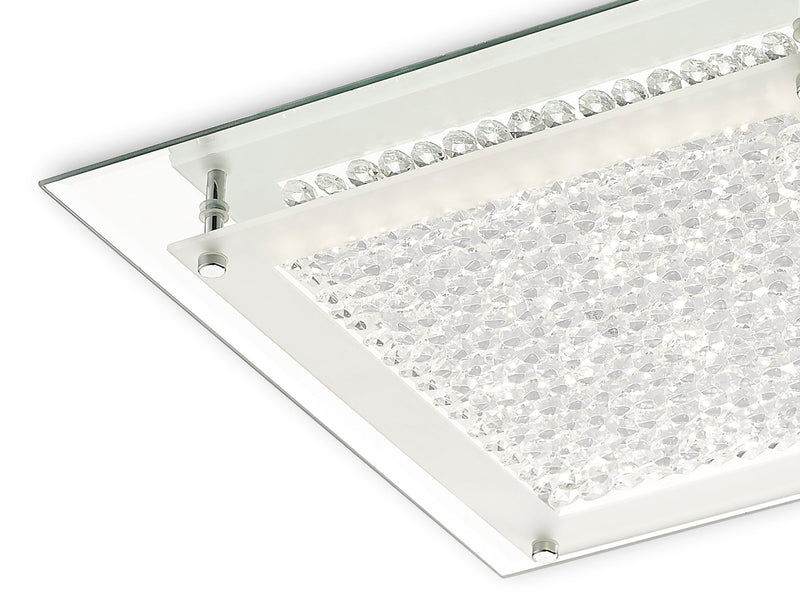 Deco Gina Ceiling, 360mm Square, 18W 1440lm LED 4000K Polished Chrome/Crystal • D0070