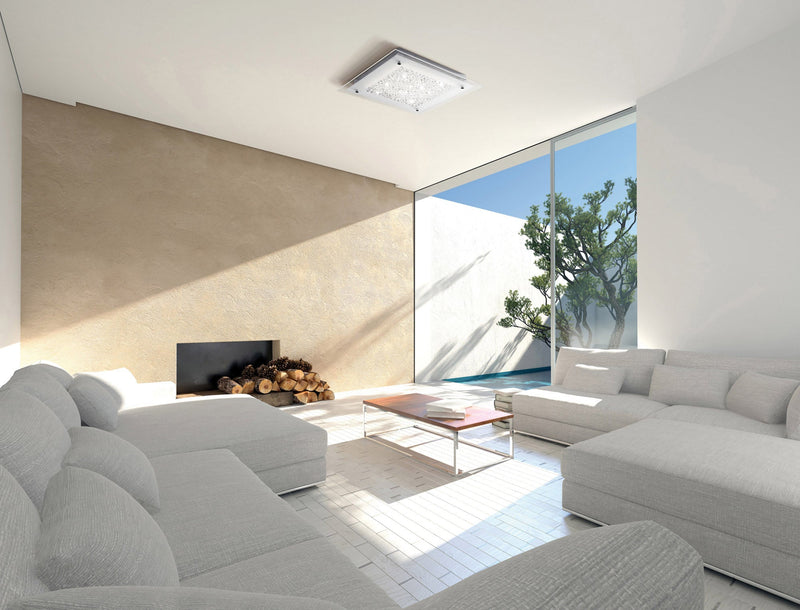 Deco Gina Ceiling, 500mm Square, 24W 1900lm LED 4000K Polished Chrome/Crystal • D0077