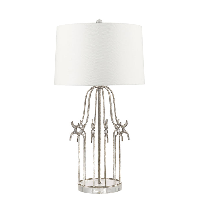 Elstead Lighting GN-STELLA-TL-SV Gilded Nola Stella Silver Single Light Table Lamp in Distressed Silver Finish Complete With White Shade
