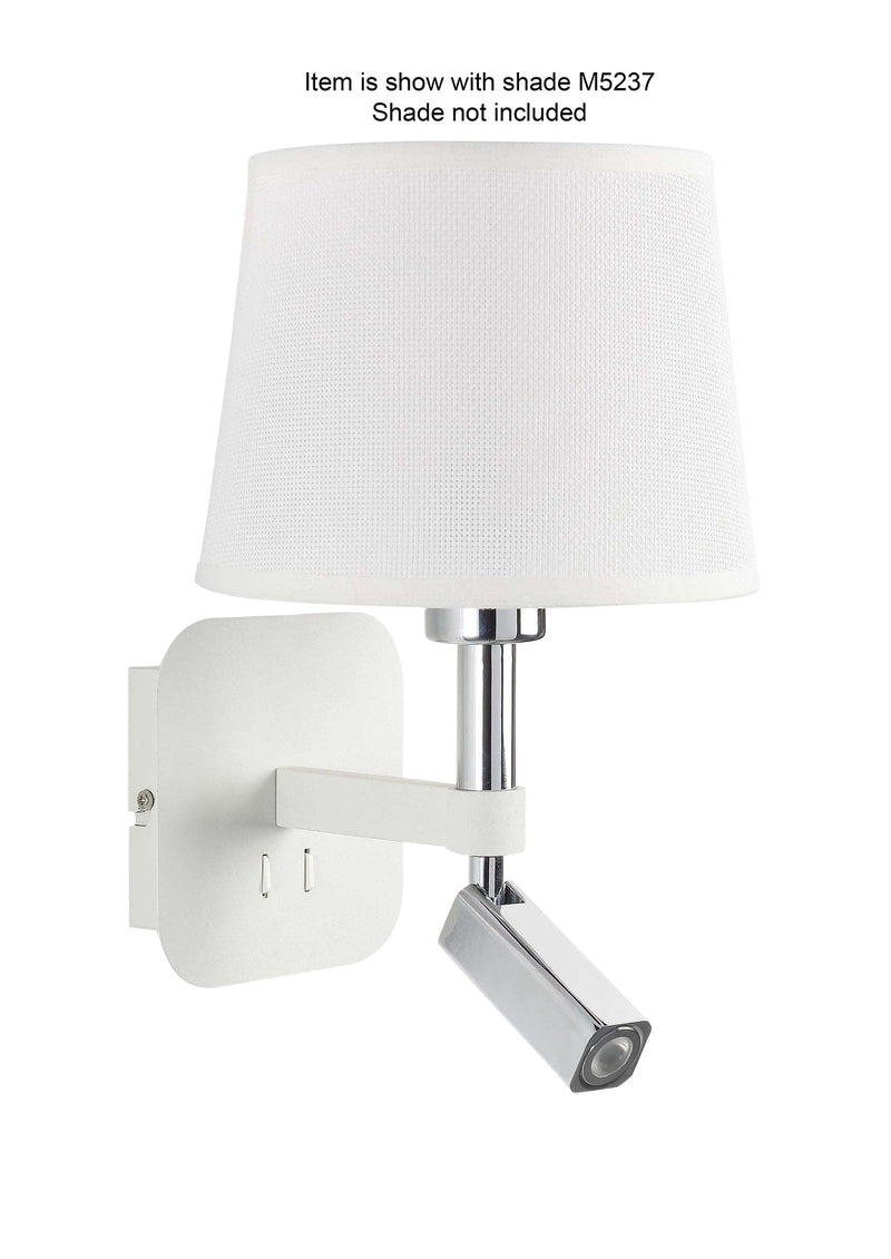 Mantra M5316 Habana Wall Lamp 1 Light WITHOUT SHADE E27 + Reading Light 3W LED 4000K, 200lm, Matt White/Polished Chrome, 3yrs Warranty • M5316