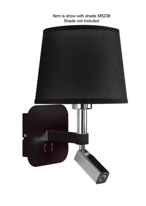 Mantra M5317 Habana Wall Lamp 1 Light WITHOUT SHADE E27 + Reading Light 3W LED Black/Polished Chrome 4000K, 200lm,, 3yrs Warranty • M5317