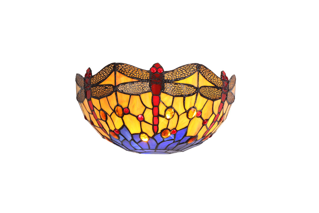 Regal Lighting SL-2030 Tiffany 2 Light Wall Uplighter Orange And Blue With Clear Crystal Shade
