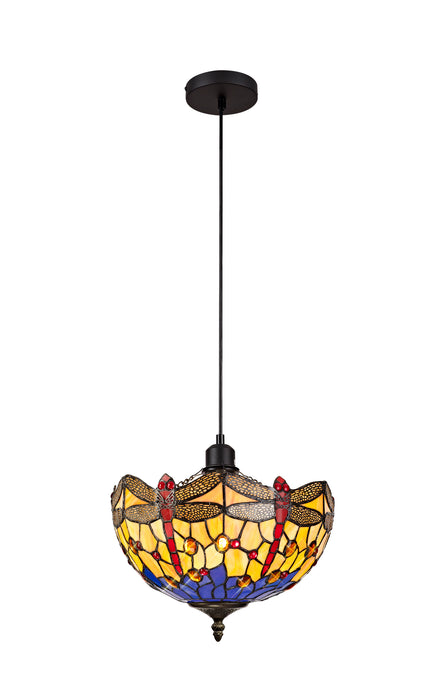 Regal Lighting SL-1421 1 Light 30cm Tiffany Uplighter Pendant Blue And Orange With Clear Crystal Shade