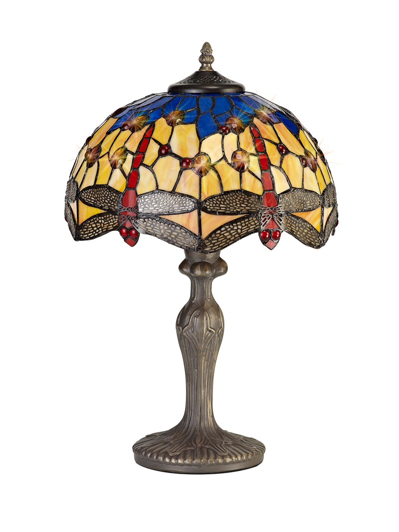 Regal Lighting SL-1419 1 Light Curved Tiffany Table Lamp 30cm Blue And Orange With Clear Crystal Shade