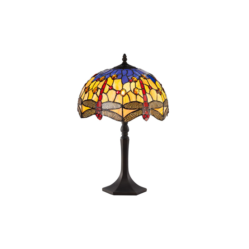 Regal Lighting SL-1418 1 Light Octagonal Tiffany Table Lamp 30cm Blue And Orange With Clear Crystal Shade