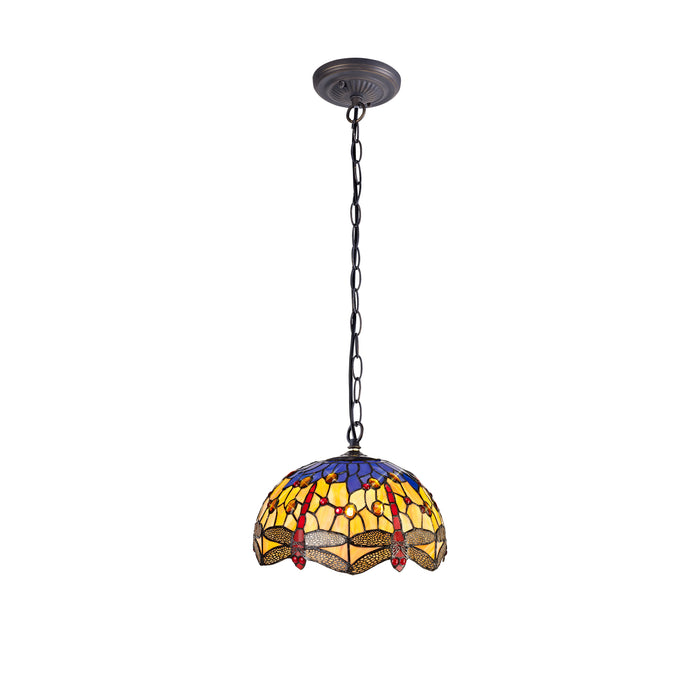 Regal Lighting SL-1417 1 Light 30cm Tiffany Pendant  Blue And Orange With Clear Crystal Shade