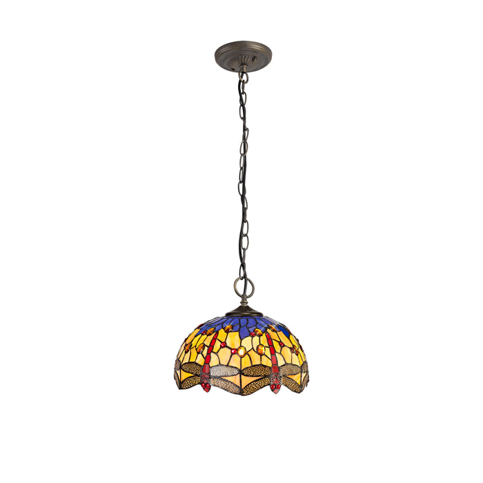 Regal Lighting SL-1415 3 Light 30cm Tiffany Pendant  Blue And Orange With Clear Crystal Shade