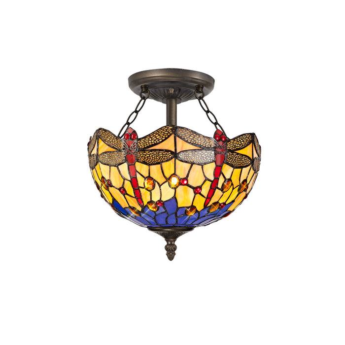 Regal Lighting SL-1414 2 Light 30cm Tiffany Uplighter Semi Flush Blue And Orange With Clear Crystal Shade