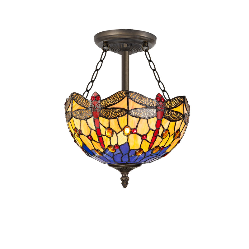 Regal Lighting SL-1413 3 Light 30cm Tiffany Uplighter Semi Flush Blue And Orange With Clear Crystal Shade