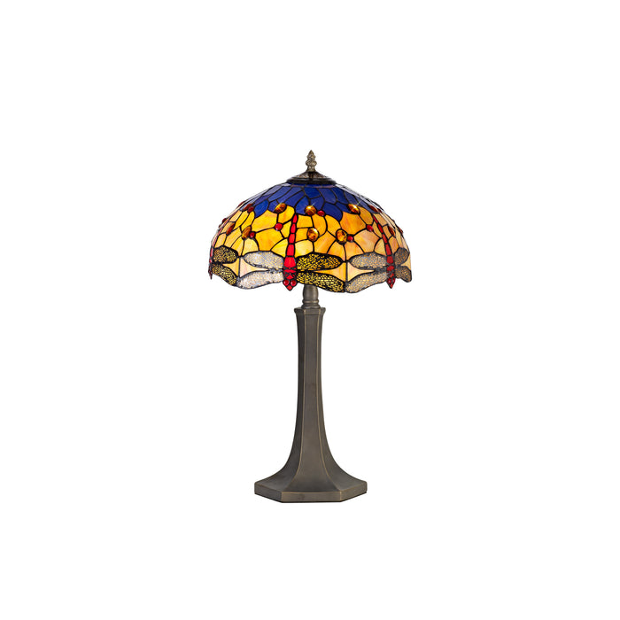 Regal Lighting SL-1409 2 Light Octagonal Tiffany Table Lamp 40cm Blue And Orange With Clear Crystal Shade