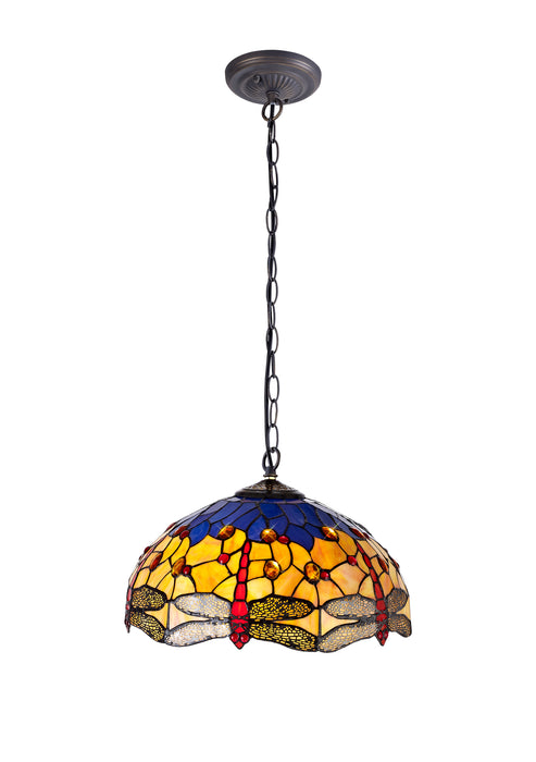 Regal Lighting SL-1408 1 Light 40cm Tiffany Pendant  Blue And Orange With Clear Crystal Shade