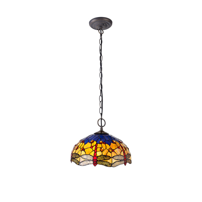Regal Lighting SL-1407 2 Light 40cm Tiffany Pendant  Blue And Orange With Clear Crystal Shade