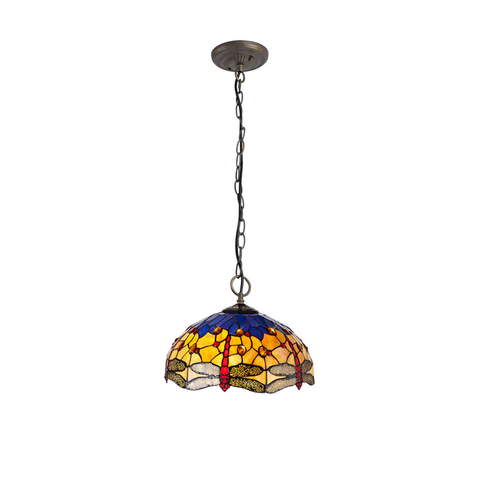Regal Lighting SL-1406 3 Light 40cm Tiffany Pendant  Blue And Orange With Clear Crystal Shade