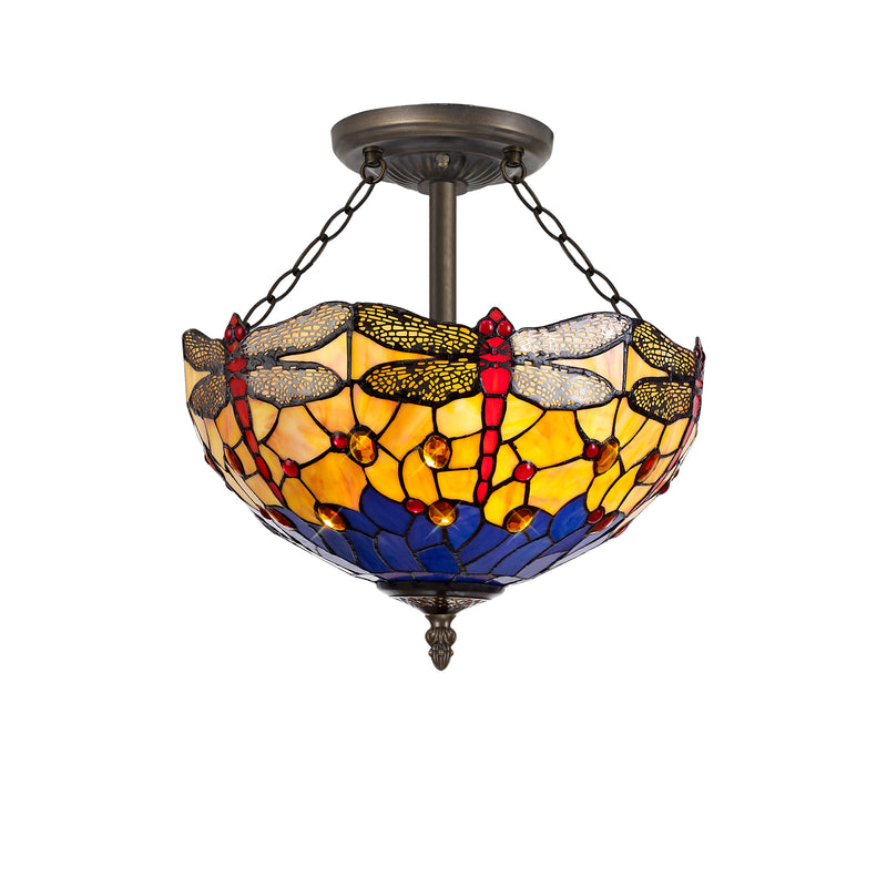 Regal Lighting SL-1405 3 Light 40cm Tiffany Uplighter Semi Flush Blue And Orange With Clear Crystal Shade