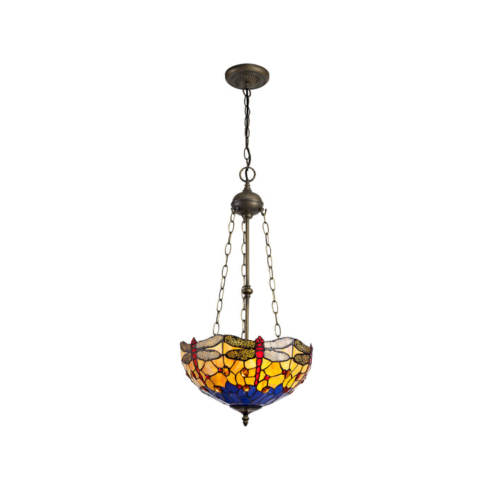 Regal Lighting SL-1404 3 Light 40cm Tiffany Uplighter Pendant Blue And Orange With Clear Crystal Shade