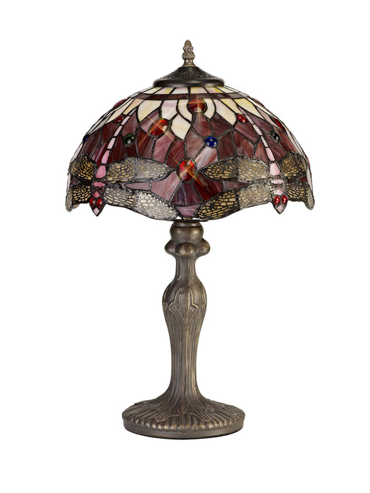 Regal Lighting SL-1398 1 Light Curved Tiffany Table Lamp 30cm Purple And Pink With Clear Crystal Shade