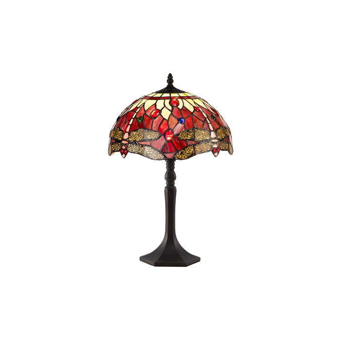 Regal Lighting SL-1397 1 Light Octagonal Tiffany Table Lamp 30cm Purple And Pink With Clear Crystal Shade