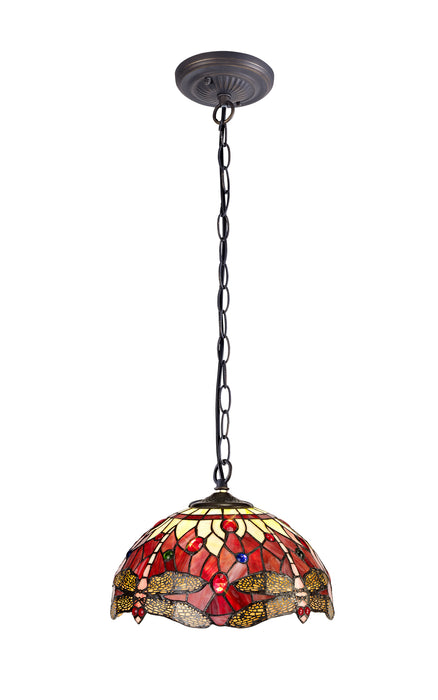 Regal Lighting SL-1396 1 Light 30cm Tiffany Pendant  Purple And Pink With Clear Crystal Shade