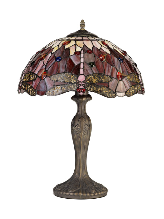 Regal Lighting SL-1388 2 Light Curved Tiffany Table Lamp 40cm Purple And Pink With Clear Crystal Shade