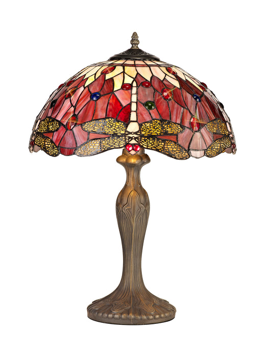 Regal Lighting SL-1388 2 Light Curved Tiffany Table Lamp 40cm Purple And Pink With Clear Crystal Shade