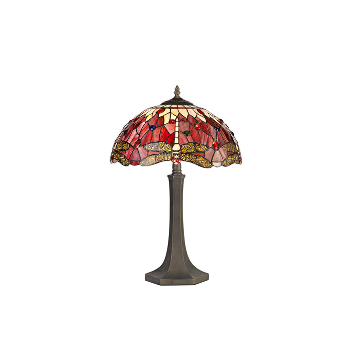 Regal Lighting SL-1387 2 Light Octagonal Tiffany Table Lamp 40cm Purple And Pink With Clear Crystal Shade
