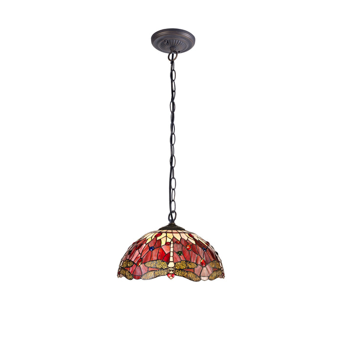 Regal Lighting SL-1386 1 Light 40cm Tiffany Pendant  Purple And Pink With Clear Crystal Shade