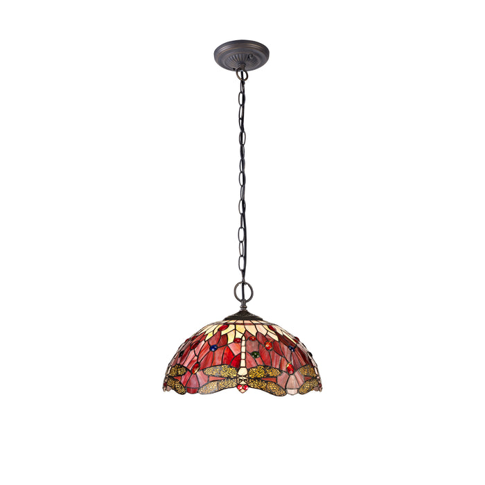 Regal Lighting SL-1385 2 Light 40cm Tiffany Uplighter Pendant Purple And Pink With Clear Crystal Shade